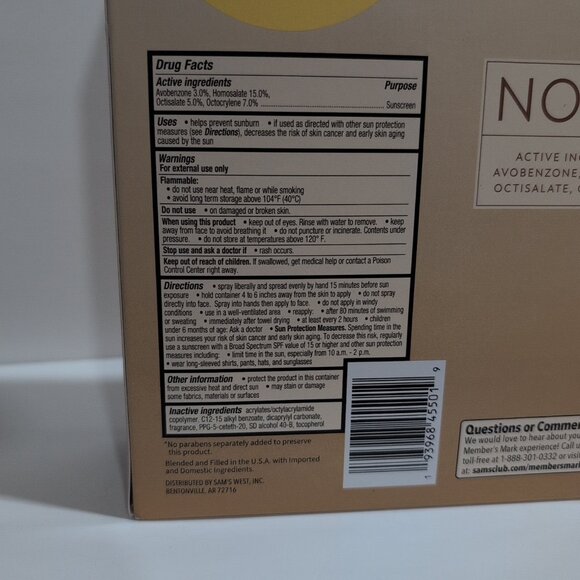 NWT Member's Mark Sunscreen Spray, SPF 50, 9.1 oz., 3 pk. Exp:03/2027+ (3 Cans) - Picture 5 of 6